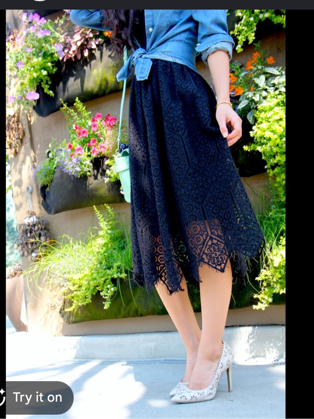 H&M Skirt - black midi length lace overlay
